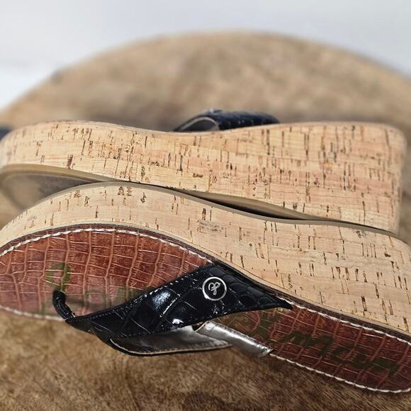 Sam Edelman Black Wedge Sandal Size 8.5 Vacation Beach Summer Romy Neutral - Picture 5 of 7